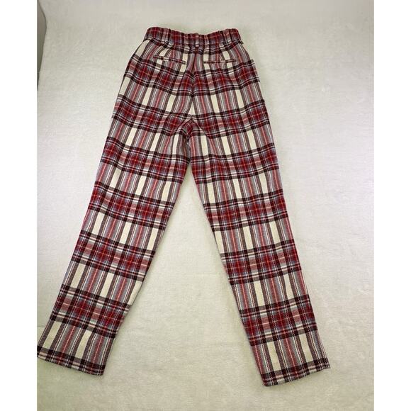 J.CREW Tapered-Leg Wool Pants Tartan Plaid White/Red Womens Size 2T TALL - Picture 5 of 16